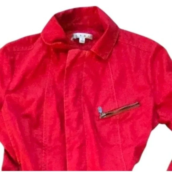 Cabi Womens SZ M Jacket coat Red Belted Pockets Long Sleeve cotton Full Zip Up‎ - Picture 4 of 8